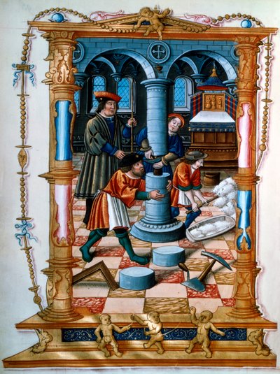 Maurer bauen eine Säule in einer Kirche, ca. 1525 von Unbekannt