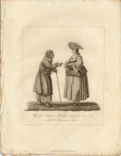 Kaufmannsfrau mit Krankenschwester während des Faschings, 1833 von Unbekannt