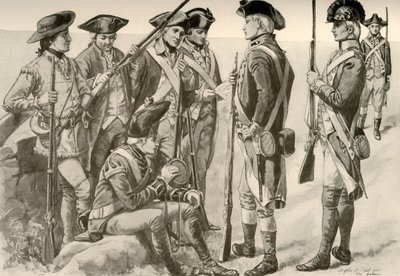 Militäruniformen in Amerika, ca. 1770, 1937 von Unbekannt