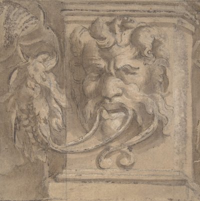 Ornamentales Design mit antikem Maskenstil, 1550-1600 von Unbekannt