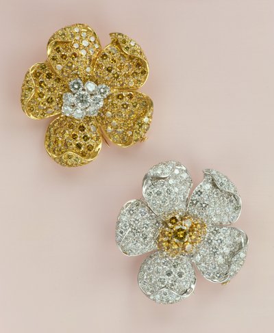 Paar Blumenbroschen (Diamant) von Unbekannt