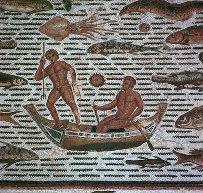 Römisches Mosaik von Männern beim Fischen, 2. Jahrhundert von Unbekannt