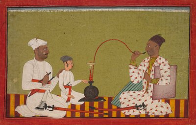 Sitzender Prinz, der eine Wasserpfeife raucht, um 1710-1715 von Unbekannt