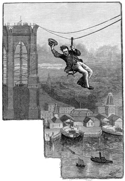 Testen der Kabel auf der Brooklyn Bridge, ca. 1900 von Unbekannt
