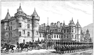 Die Königin verlässt den Holyrood Palace, Edinburgh, 1886, 1900 von Unbekannt