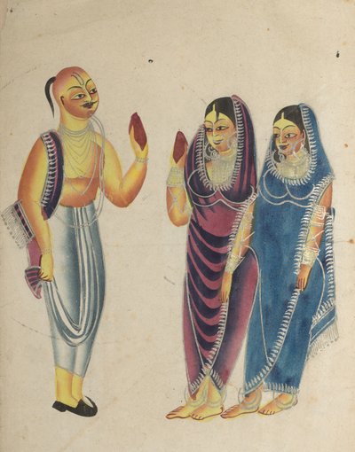 Vaishnava-Anhänger mit zwei Frauen, 1800er Jahre von Unbekannt