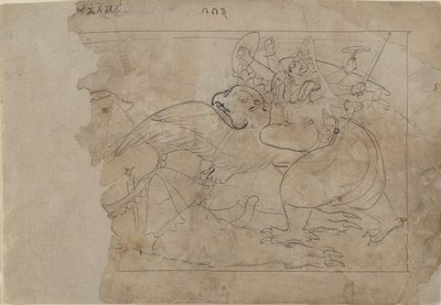 Vishnu auf Garuda, der einen Dämon tötet, Mitte des 18. Jahrhunderts von Unbekannt