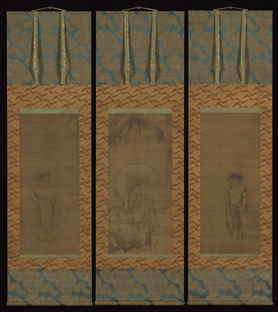 Weißgekleideter Guanyin mit Hanshan und Shide, 14. Jahrhundert von Unbekannt