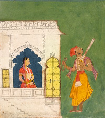 Frau, die einen Krieger betrachtet, ca. 1680 von Unbekannt