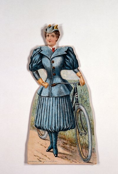 Frau in Radfahrkleidung, amerikanisch, um 1900 von Unbekannt