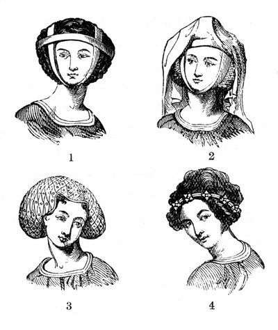 Frauenfrisuren, spätes 13. bis frühes 14. Jahrhundert von Unbekannt