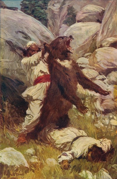Kampf mit einem Bären, ca. 1912 von Unbekannt