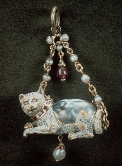 Renaissance-Katzenanhänger mit natürlicher Barockperle von Unbekannt Unbekannt