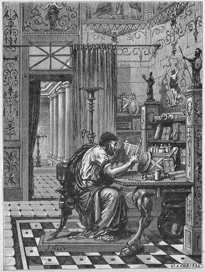 Ein Römer in seiner Bibliothek, um 1880 (Gravur) von Unbekannter Künstler
