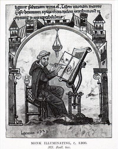 Ein Mönch, der ein Manuskript illuminiert von Unbekannt