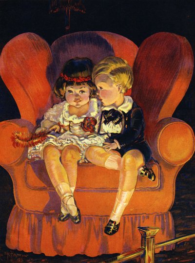 Junge und Mädchen sitzen im Sessel, 1923 von Unbekannter Künstler