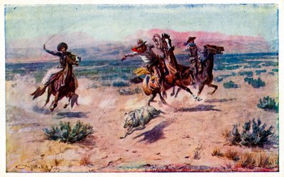Cowboys auf Pferden fangen einen Wolf mit dem Lasso von Unbekannter Künstler