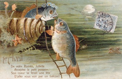 Französische Postkarte mit Bild von zwei Fischen von Unbekannter Künstler