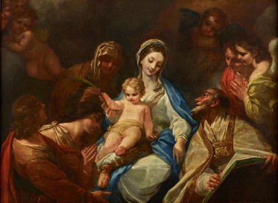Madonna mit Kind, Heiligen und Engeln von Unbekannter Künstler