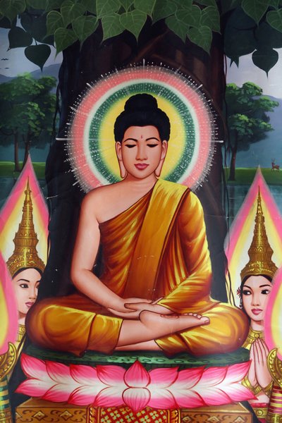 Gemälde, das Buddha beim Meditieren darstellt. Udong, Kambodscha von Unbekannt
