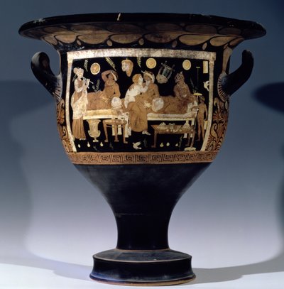 Rotfiguriger Glockenkrater, der eine Bankettszene darstellt von Unbekannt