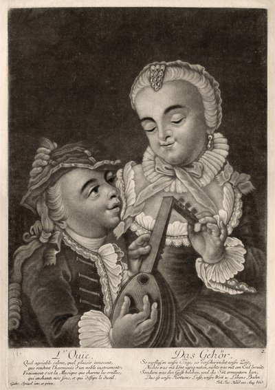 Das Gehör, Augsburg, um 1760 (Stich) von Unbekannter Künstler
