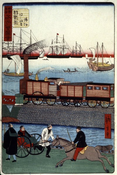 Verkehr in einem japanischen Hafen von Unbekannter Künstler