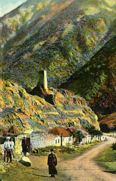 Dorf im Kaukasus, Russland von Unbekannter Künstler