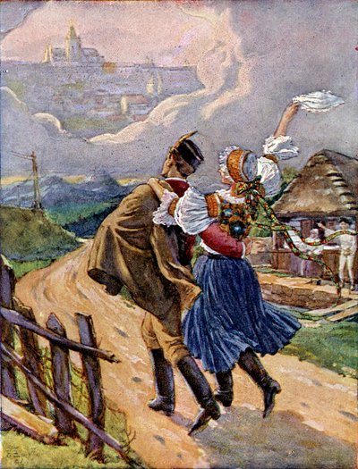Junges tschechisches Paar in Nationaltracht, ca. 1920 von Unbekannter Künstler