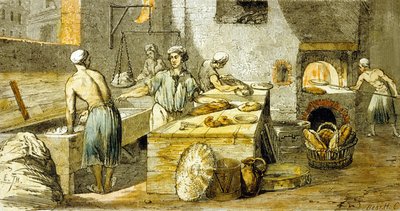 Bäckerei: der Bäcker in der Backstube von Unbekannter Künstler