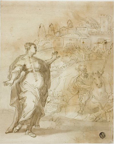 Kassandra vor der brennenden Stadt Troja von Unknown