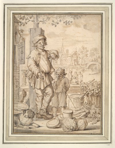 Bauer und Kind auf dem Markt von Unknown