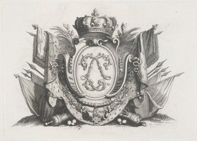 Königliches Wappen mit Krone und Flaggen und verschlungenen  von Unknown