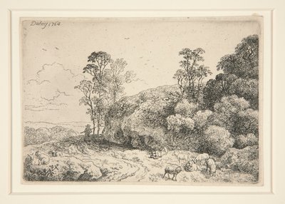 Ohne Titel [Landschaft mit Schafen und einem Schäfer] von Unknown
