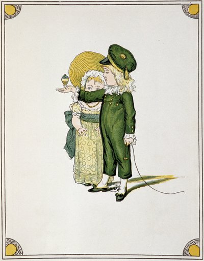 Kinder spielen mit dem Kreisel - Zeichnung von Unknown artist