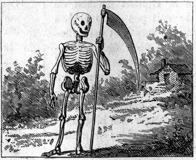 Der Tod dargestellt mit einer Sense. Gravur von 1860. von Unknown artist