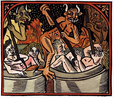 Teufel kochen Menschen in Kesseln in der Hölle von Unknown artist