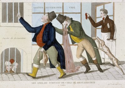 Engländer verlassen das Restaurant (Erbrechen) - Gravur von Unknown artist