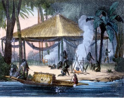 Jivaros-Indianer in Ecuador. Gravur 1846-48. von Unknown artist
