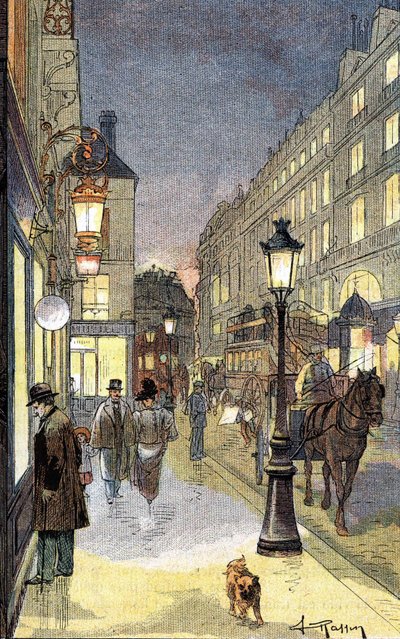 Paris bei Nacht, Illustration Ende des 19. Jahrhunderts von Unknown artist