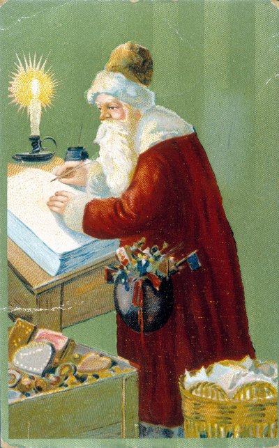Weihnachtsmann bereitet Geschenke vor. von Unknown artist