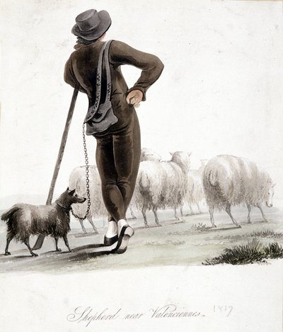 Hirte in der Nähe von Valenciennes - Aquarell von Unknown artist