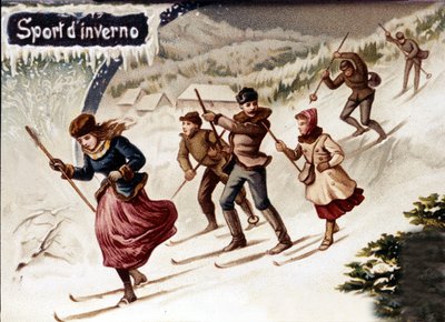 Skifahrer. Chromolithographie, Ende des 19. Jahrhunderts von Unknown artist