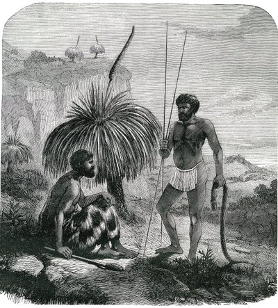 Schlangenjäger in Australien. Gravur 1868 von Unknown artist