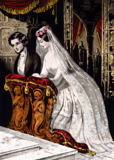 Die Hochzeit (religiöse Hochzeit), Chromolithografie 1846. von Unknown artist