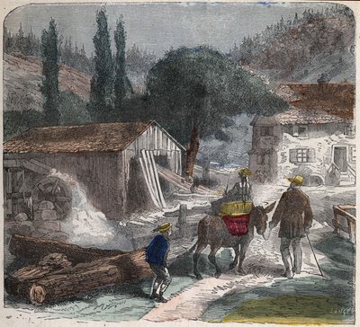 Das Sägewerk. Illustration des 19. Jahrhunderts. Bianchetti Sammlung von Unknown artist