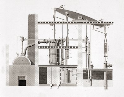 Watt-Dampfmaschine. Schema. 19. Jahrhundert Gravur von Unknown artist