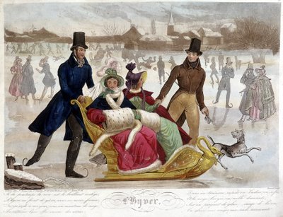 Winter: Schlittschuhlaufen (Gravur) von Unknown artist