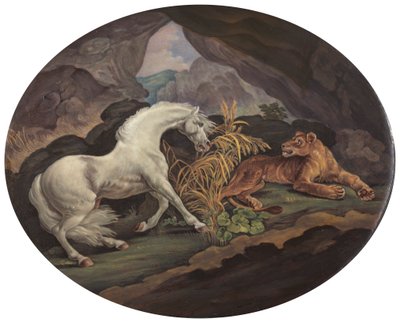 Ein Pferd erschreckt durch eine Löwin von Unknown artist