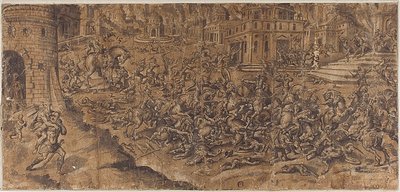 Aeneas verlässt die brennende Stadt Troja von Unknown artist